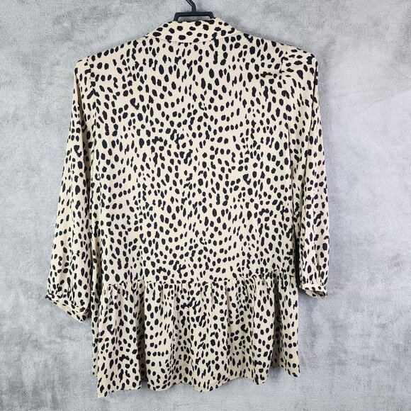 Womens Vince Camuto Leopard Print Blouse Top Button-Down Long Sleeve Size L - Picture 10 of 13